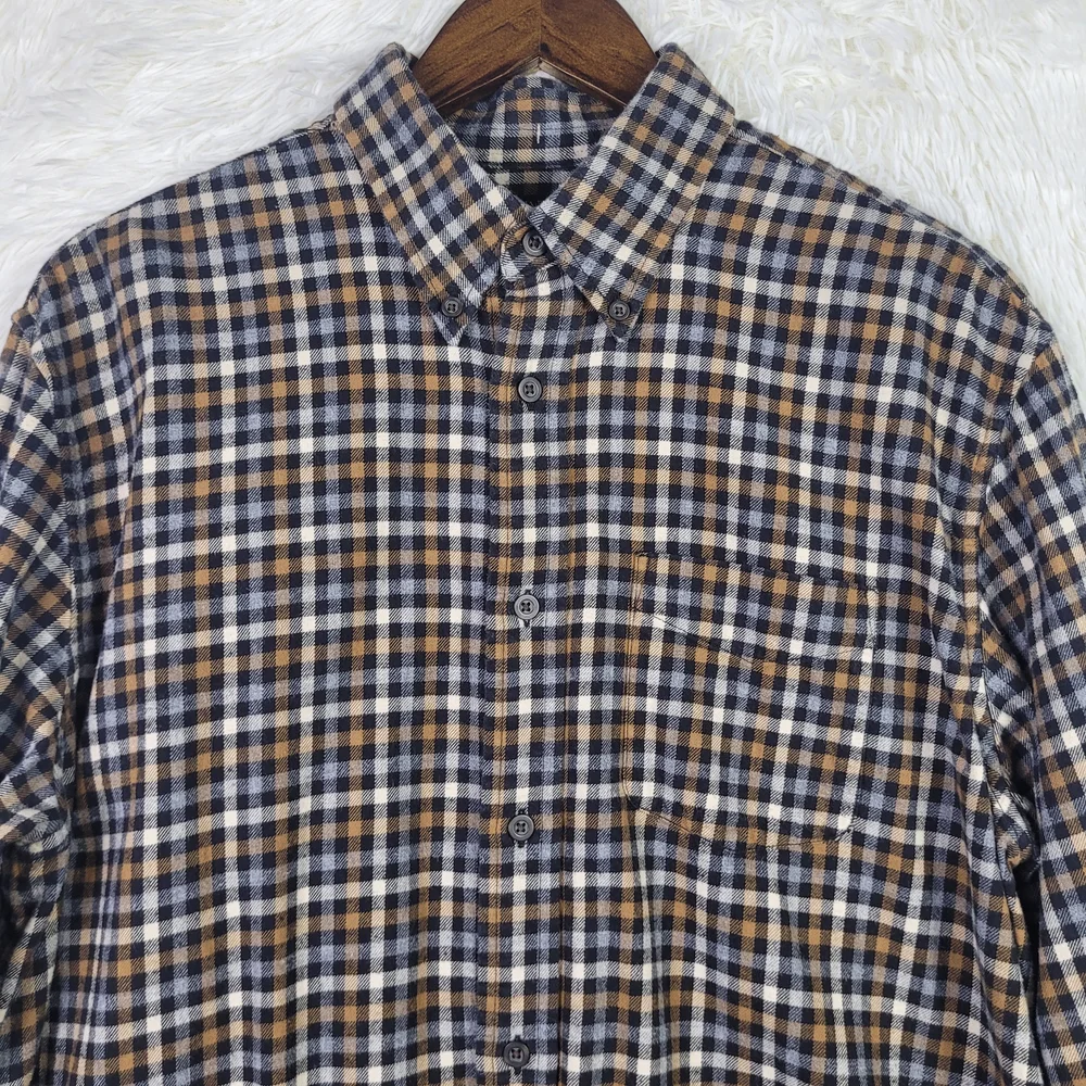 Banana‎ Republic Mens L Gingham Organic Cotton Flannel Shirt Check Sustainable